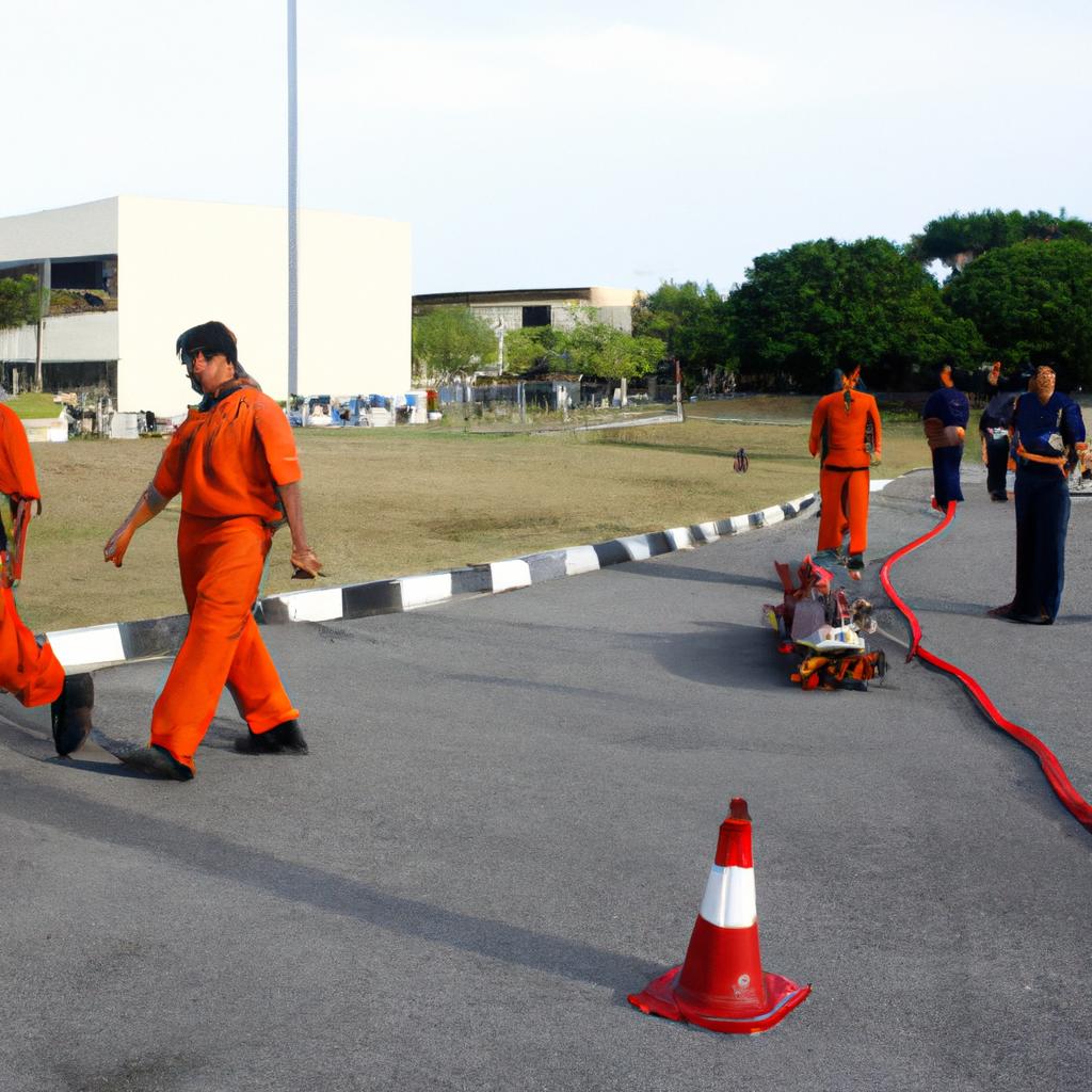 Person conducting safety drill exercise
