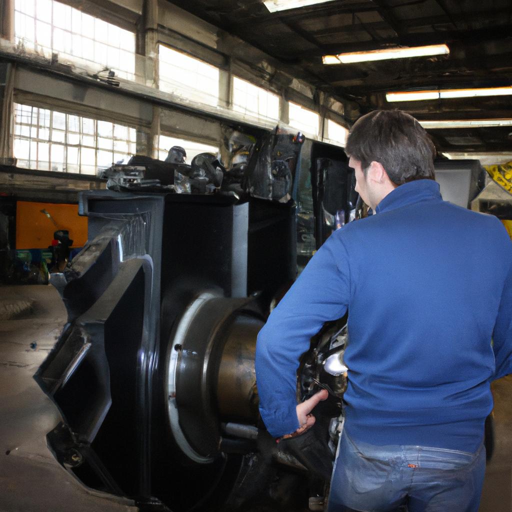 Person inspecting machinery in factory