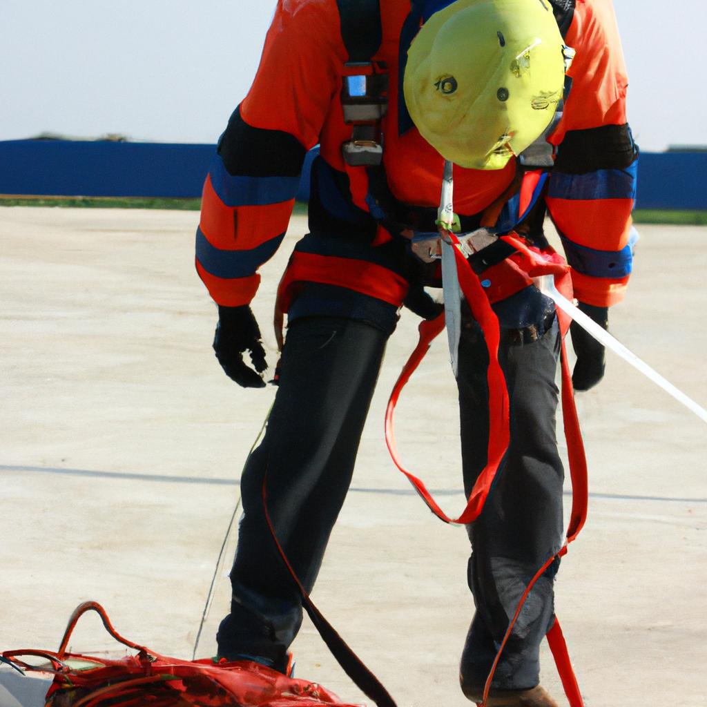 Person wearing safety gear, training