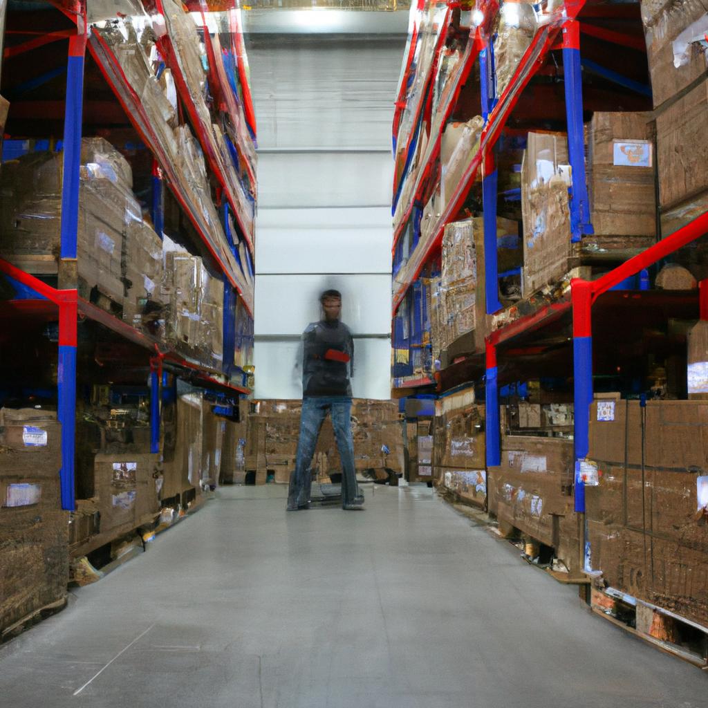 Person organizing goods in warehouse